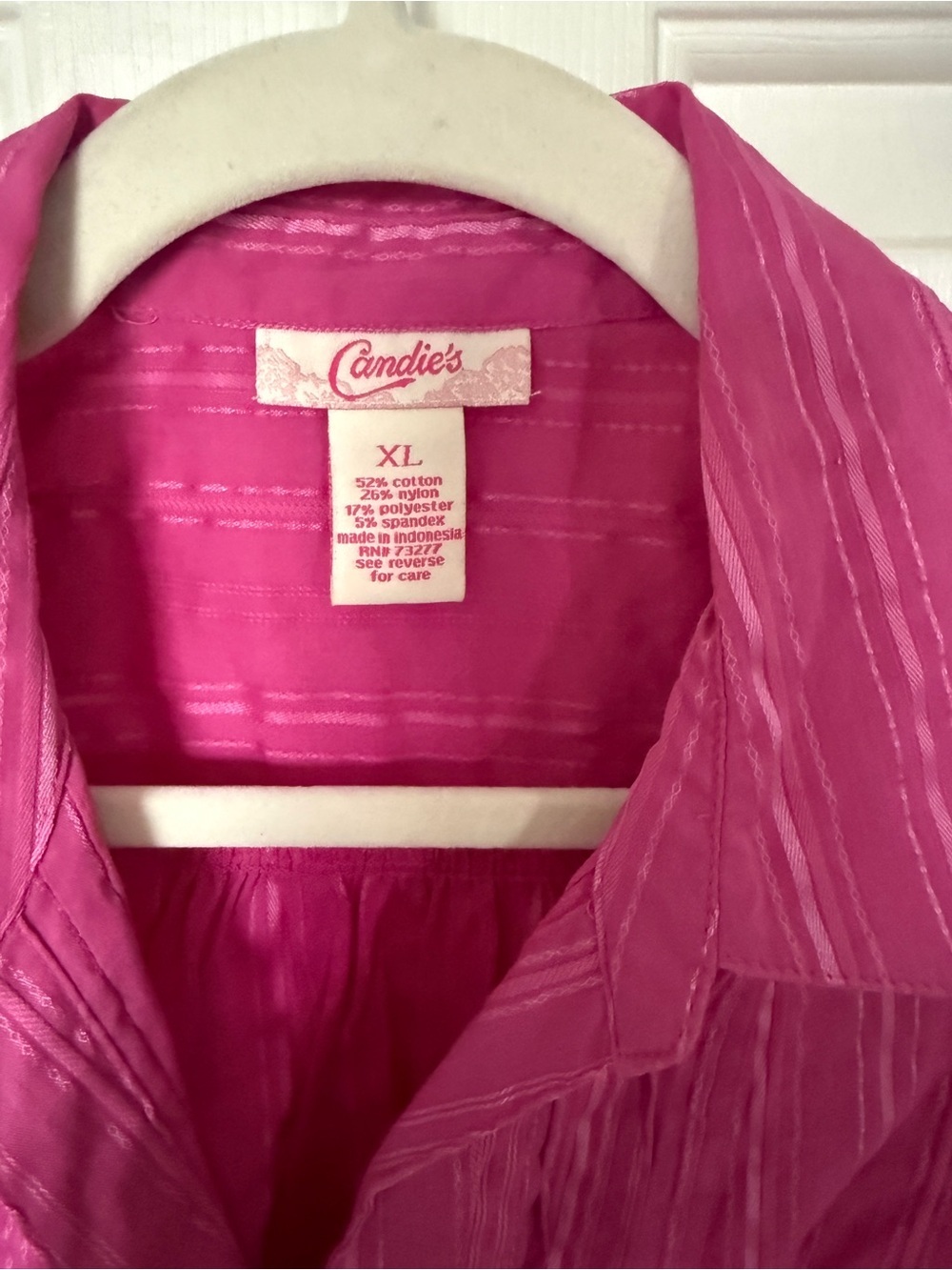 Candie's Hot Pink Button-Front Tie-Waist Blouse - Picture 2 of 6